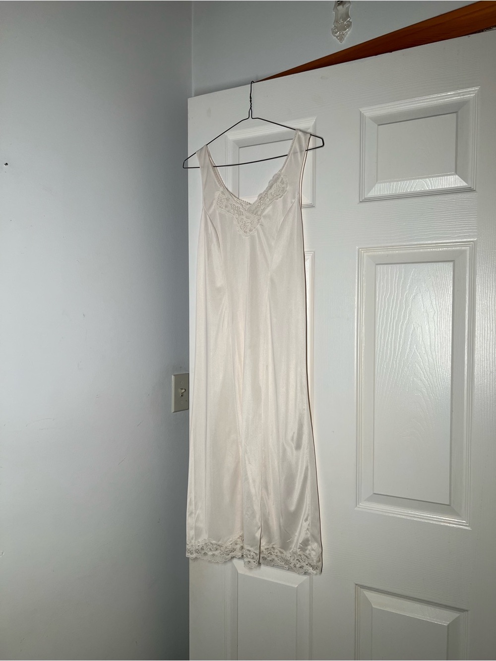Silk-Look Ivory Lace Trim Slip Dress
